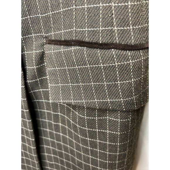 Vintage SANDRO Paris Brown Checked Double-Breasted Velvet Trim Blazer Sz S - Picture 5 of 9